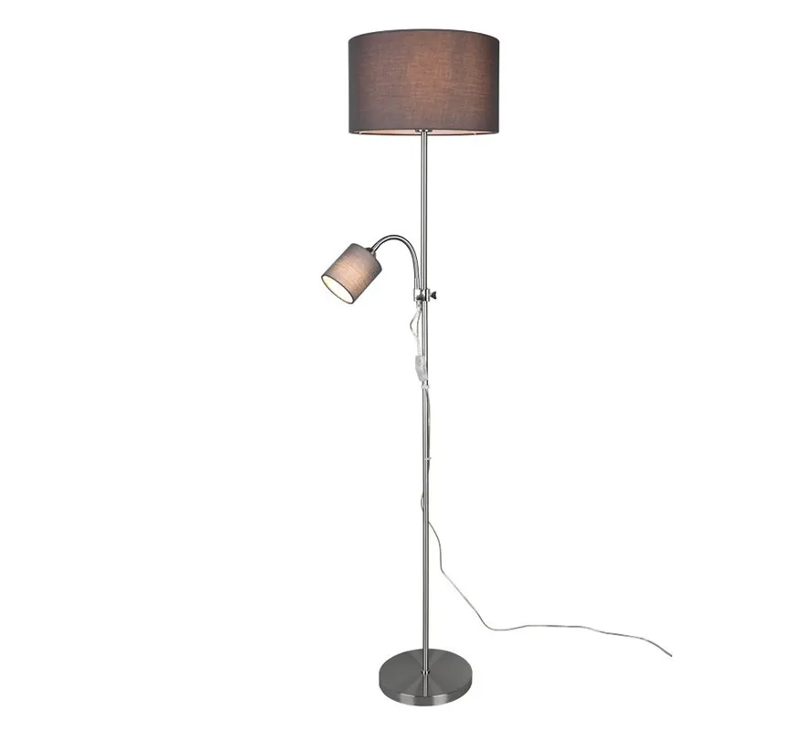 Biztonságos fizetés Trio R40192007 állólámpa Owen 1x42W + 10W E27 + E14 - mozgatható kar, különálló kapcsolók, matt nikkel, szürke