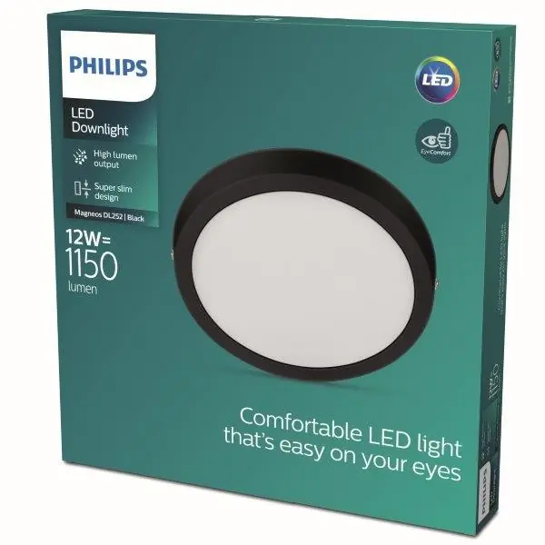 Azonnal elérhető Philips 8719514328693 LED mennyezeti lámpa Magneos Slim 1x12W 1150lm 2700K - EyeComfort, fekete