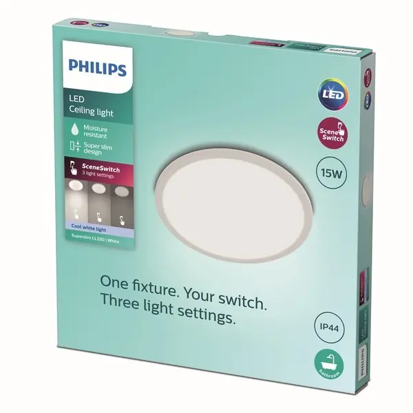 Biztonságos fizetés Philips 8719514327221 LED mennyezeti lámpa Super Slim 1x15W 1500lm 4000K IP44 - EyeComfort, fehér