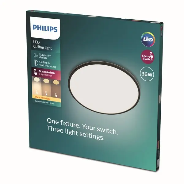Philips 8719514327160 LED mennyezeti lámpa Super Slim 1x36W 3200lm 2700K - EyeComfort, fekete Különleges ajánlat