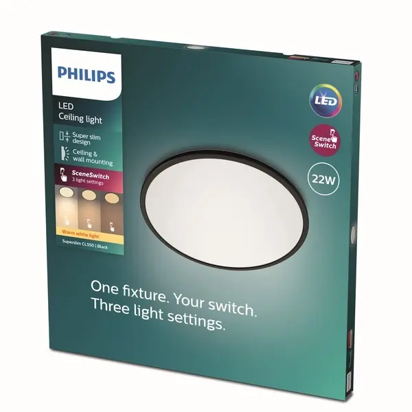 Philips 8719514327085 LED mennyezeti lámpa Super Slim 1x22W 2000lm 2700K - EyeComfort, fekete Ajánlat