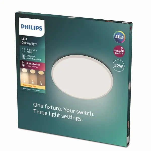 Philips 8719514327061 LED mennyezeti lámpa Super Slim 1x22W 2000lm 2700K - EyeComfort, fehér Gyors szállítás