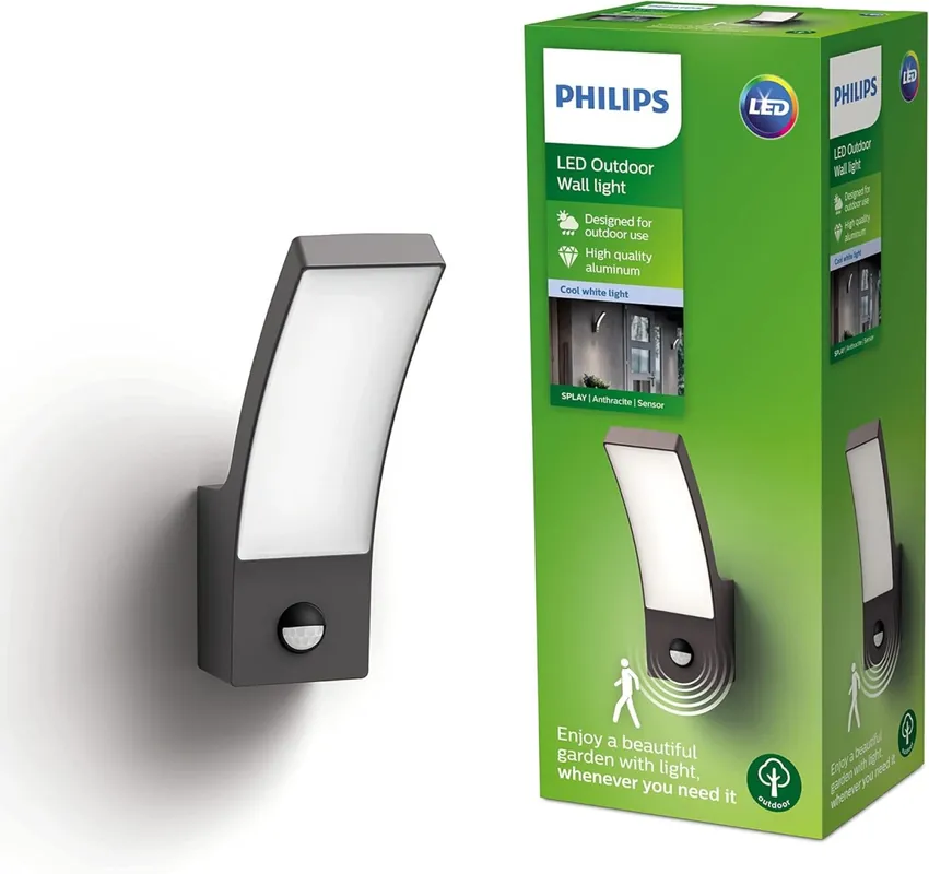 Philips 8719514417731 LED kültéri fali lámpa mozgásérzékelővel Splay 1x12W 1200lm 4000K IP44 - antracit Népszerű