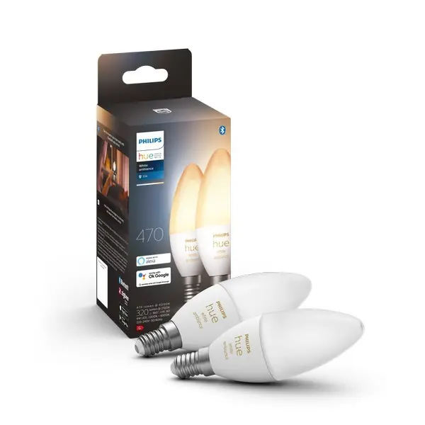 Kedvezményes ár Philips Hue 8719514356733 LED izzókészlet 2x4W E14 470lm 2200-6500K - 2 db-os készlet, gyertya, szabályozható, Bluetooth, Fehér