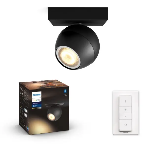 Vedd meg online Philips Hue 8719514339248 LED fali vagy mennyezeti spotlámpa Buckram 1x5W GU10 350lm 2200-6500K- szabályozható, távirányítós, Bluetooth, White Ambiance, fekete