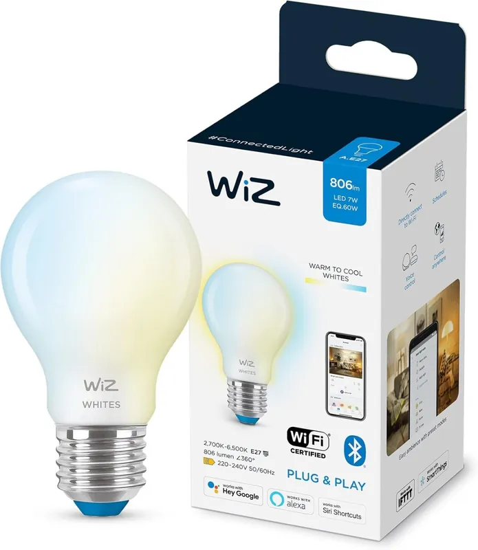 Exkluzív ajánlat WiZ 8719514552081 LED intelligens izzó 1x6,7W E27 806lm 2700-6500K - szabályozható, hangolható fehér, matt fehér