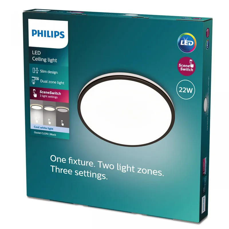 Philips 8719514432048 Ozziet LED mennyezeti lámpa 1x22W 2500lm 4000K - szabályozható - SceneSwitch, fekete Szuper akció