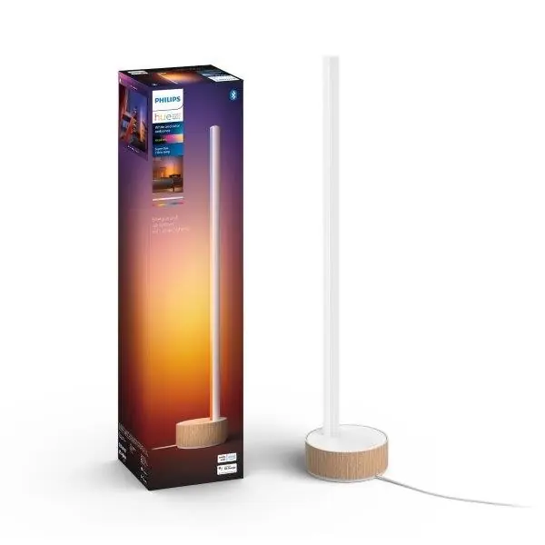Alacsony ár Philips Hue 8719514433465 LED asztali lámpa Signe 55,3cm 1x11,8W 1040lm - fehér fa dekorációval, Gradient White és Color Ambiance